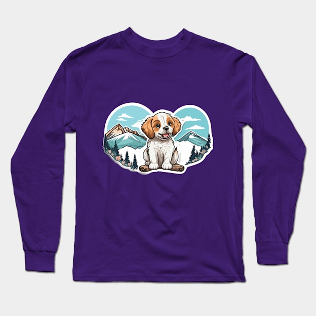 Orange Dog Mountain View Art Long Sleeve T-Shirt by Charlie Dion